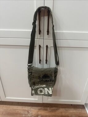 Robin Ruth London Graphic Olive Green Canvas Crossbody Bag